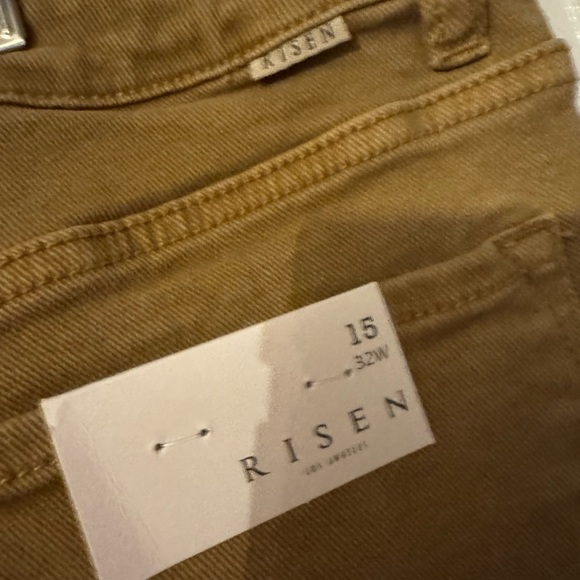 Risen Womens Distressed Ankle Flare Jeans High Rise brown Denim Frayed Hem Sz 15 - Picture 7 of 11